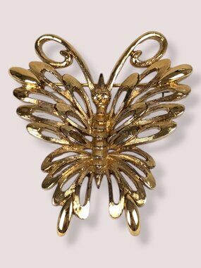 Vintage Monet Gold Tone Butterfly Cut Out Brooch